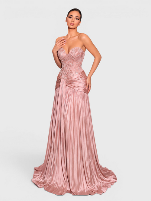 Vestido de Festa Longo Premium Plissado com Bordado Amore