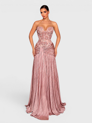 Vestido de Festa Longo Premium Plissado com Bordado Amore