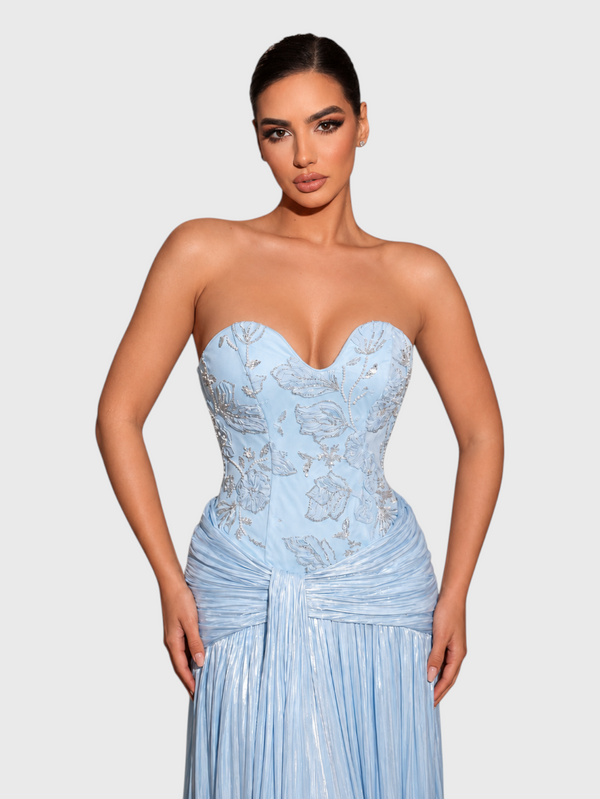 Vestido de Festa Longo Premium Plissado com Bordado Amore