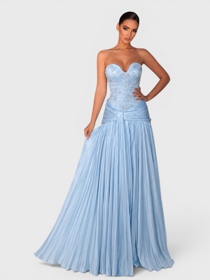 Vestido de Festa Longo Premium Plissado com Bordado Amore