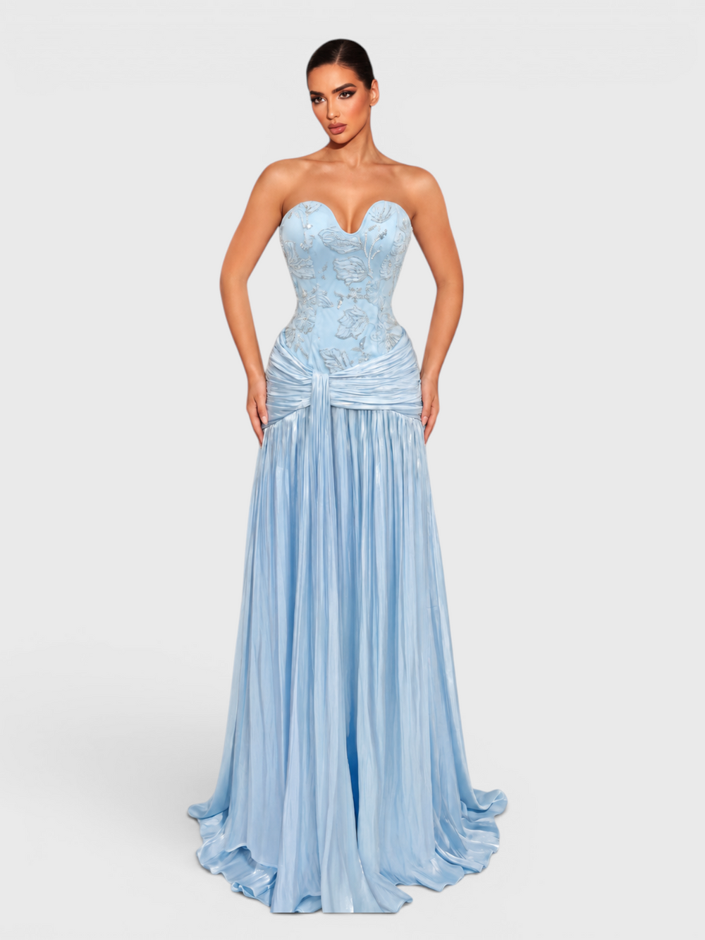 Vestido de Festa Longo Premium Plissado com Bordado Amore