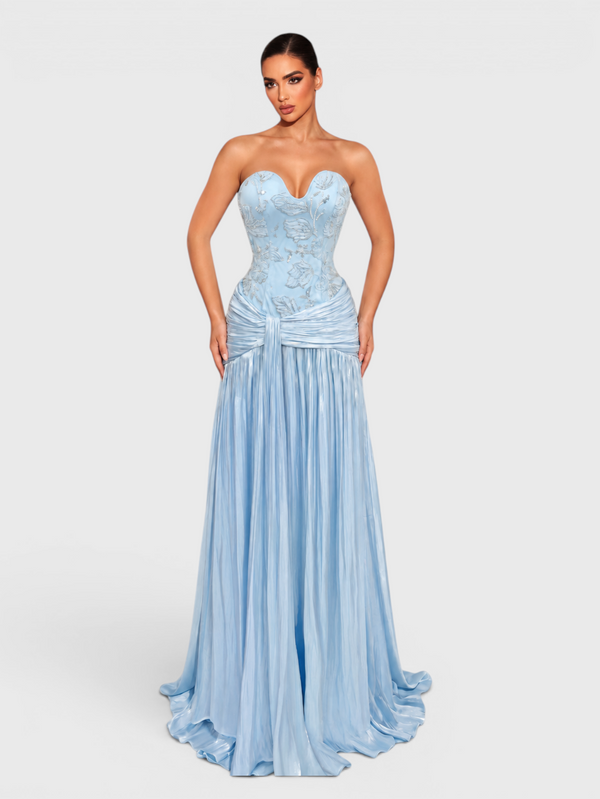Vestido de Festa Longo Premium Plissado com Bordado Amore
