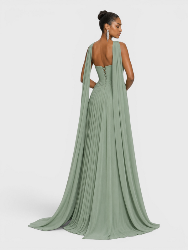 Vestido de Festa Longo Premium Tomara que Caia Plissado Echarpe Melbor