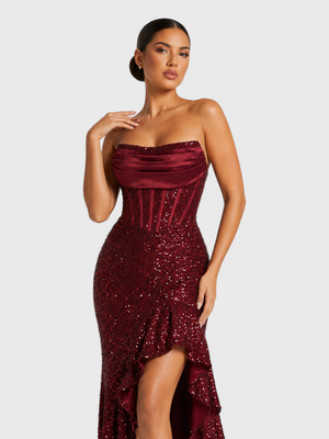 Vestido de Festa Longo Premium Tomara que Caia de Paetê Corpete Ravena