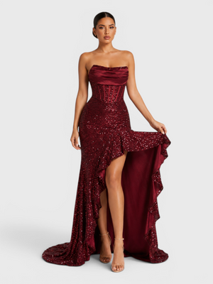 Vestido de Festa Longo Premium Tomara que Caia de Paetê Corpete Ravena