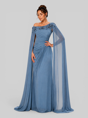 Vestido de Festa Longo Premium com Capa Longa Bordado Aurea Dress
