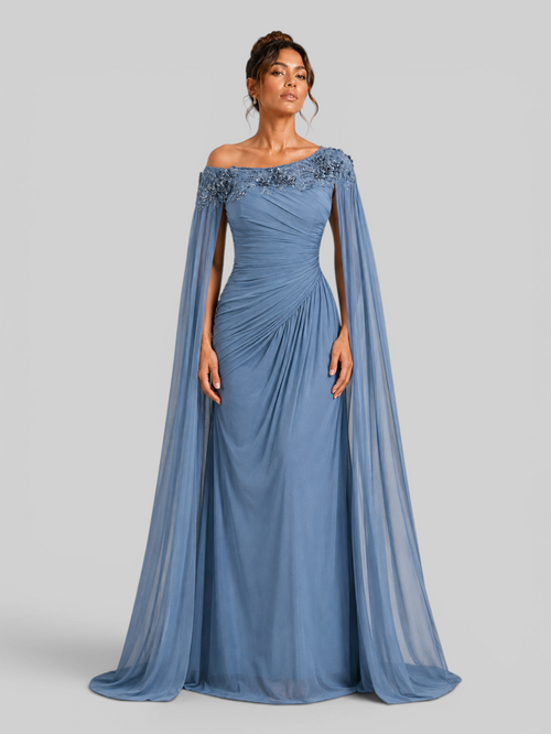 Vestido de Festa Longo Premium com Capa Longa Bordado Aurea Dress