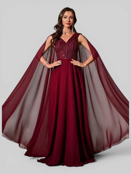 Vestido de Festa Longo Premium com Capa longa dupla Paetê Portugal