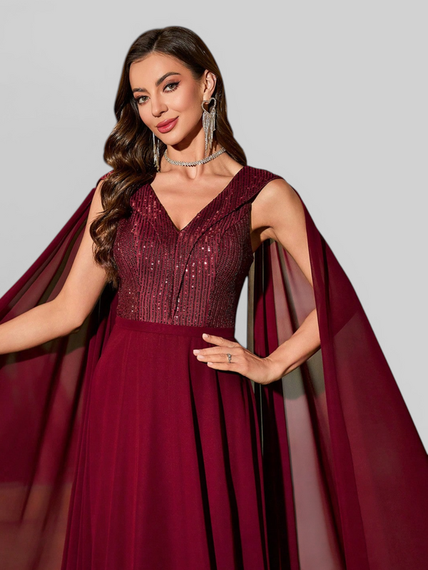 Vestido de Festa Longo Premium com Capa longa dupla Paetê Portugal