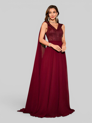 Vestido de Festa Longo Premium com Capa longa dupla Paetê Portugal