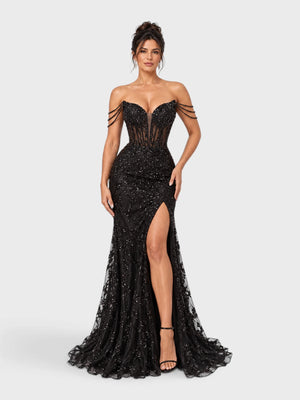 Vestido de Festa Longo Premium com Fenda Paetê Orleans