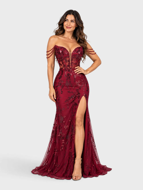 Vestido de Festa Longo Premium com Fenda Paetê Orleans