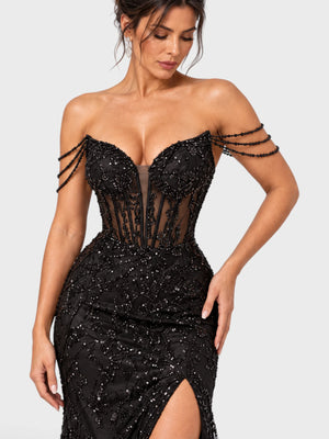 Vestido de Festa Longo Premium com Fenda Paetê Orleans