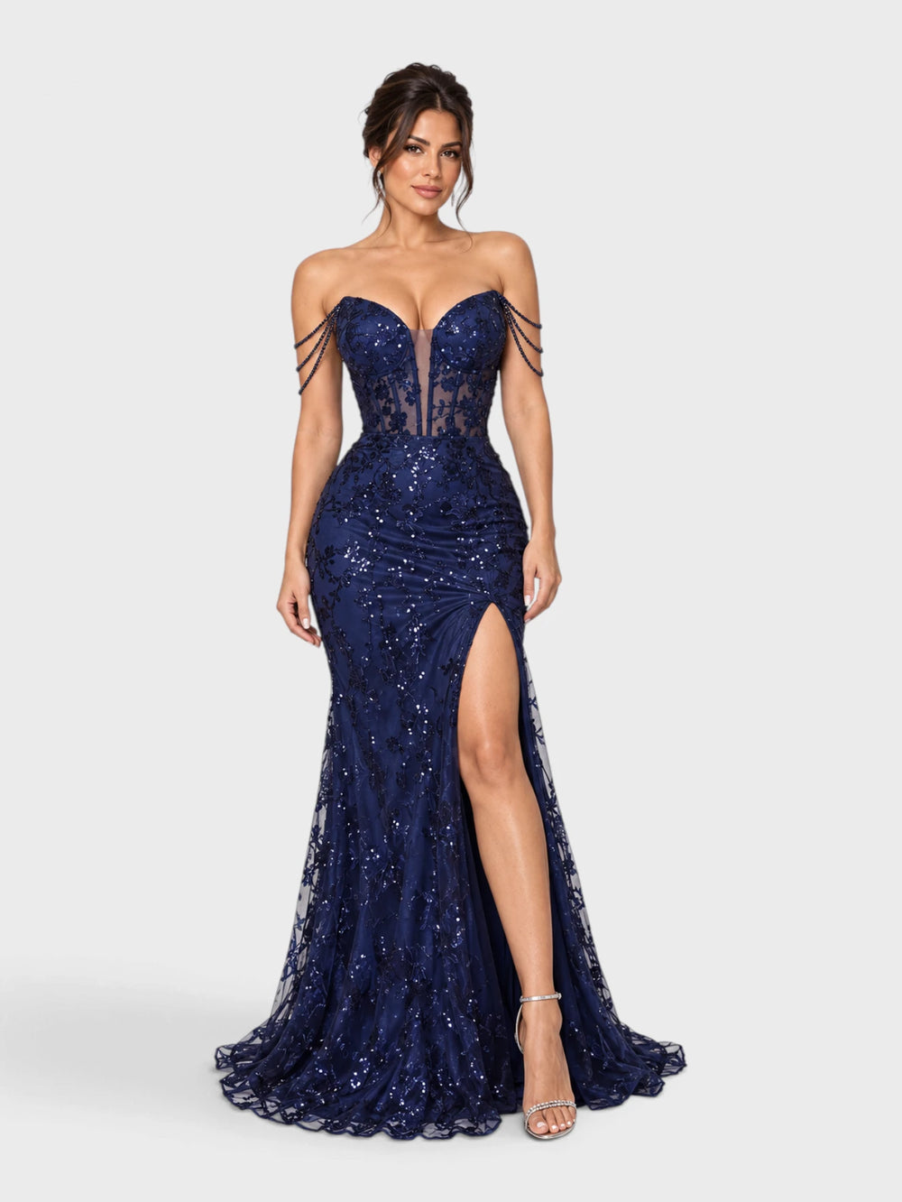 Vestido de Festa Longo Premium com Fenda Paetê Orleans