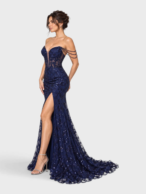Vestido de Festa Longo Premium com Fenda Paetê Orleans