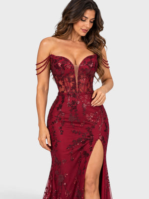 Vestido de Festa Longo Premium com Fenda Paetê Orleans
