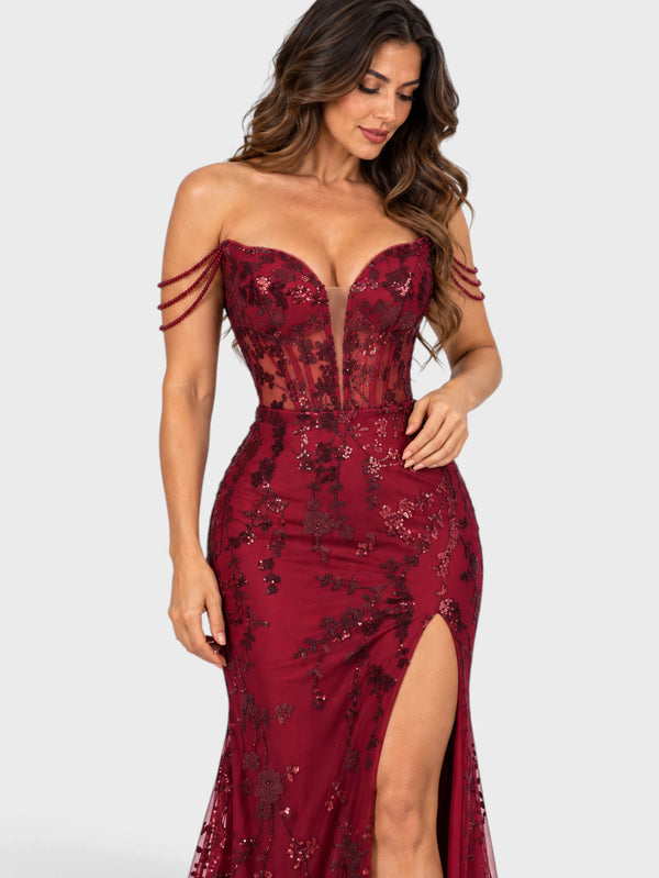 Vestido de Festa Longo Premium com Fenda Paetê Orleans