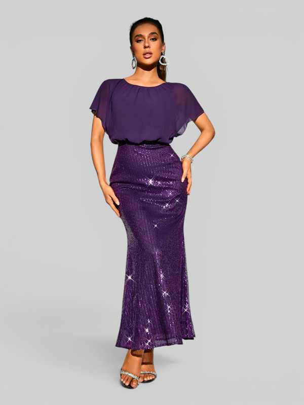 Vestido de Festa Longo Saia em Paetê Blusê