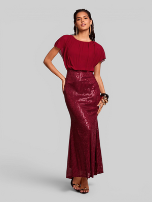 Vestido de Festa Longo Saia em Paetê Blusê