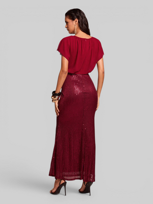 Vestido de Festa Longo Saia em Paetê Blusê
