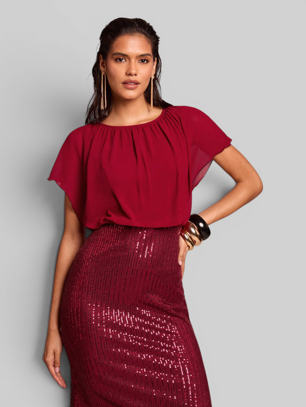 Vestido de Festa Longo Saia em Paetê Blusê