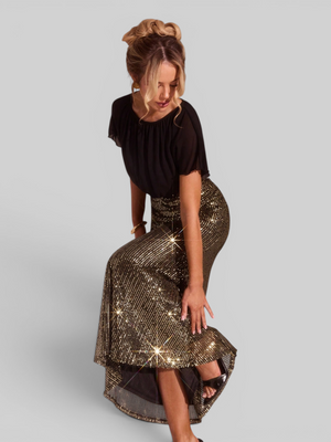 Vestido de Festa Longo Saia em Paetê Blusê