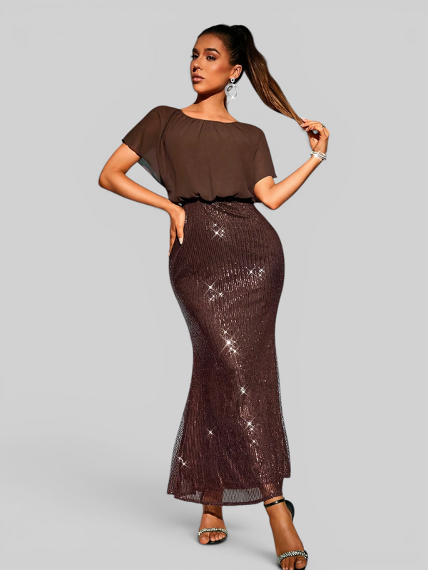 Vestido de Festa Longo Saia em Paetê Blusê