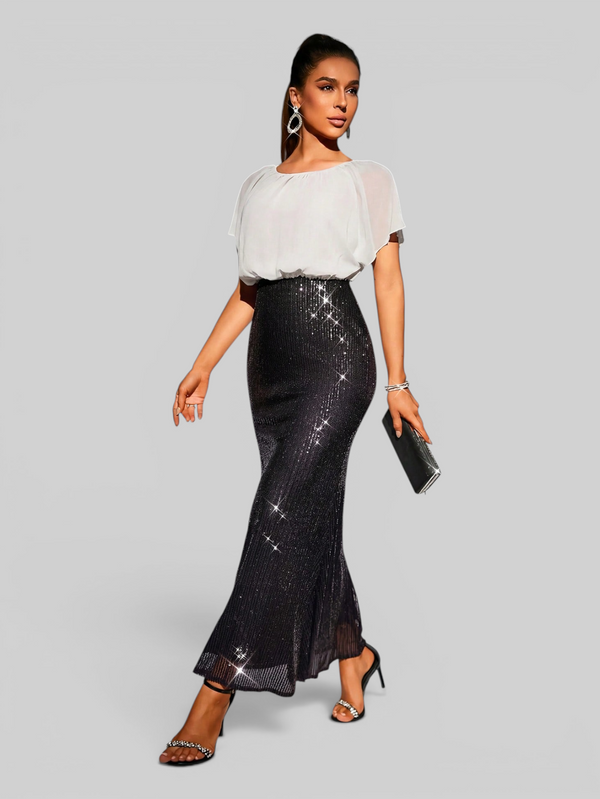 Vestido de Festa Longo Saia em Paetê Blusê
