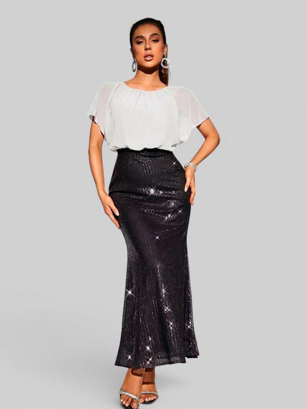 Vestido de Festa Longo Saia em Paetê Blusê