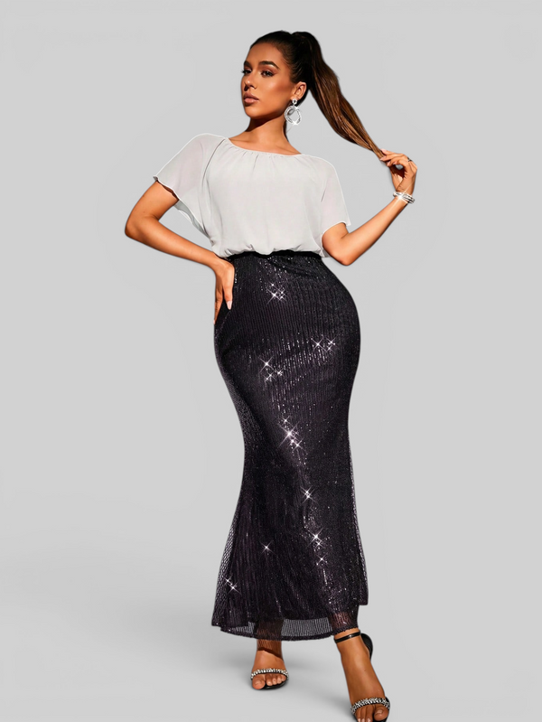 Vestido de Festa Longo Saia em Paetê Blusê