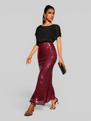 Vestido de Festa Longo Saia em Paetê Blusê