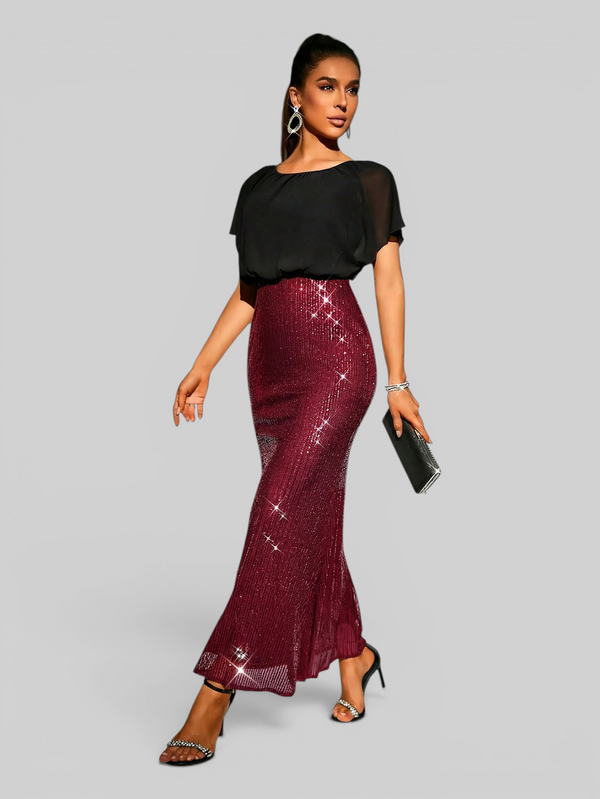 Vestido de Festa Longo Saia em Paetê Blusê