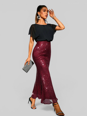 Vestido de Festa Longo Saia em Paetê Blusê