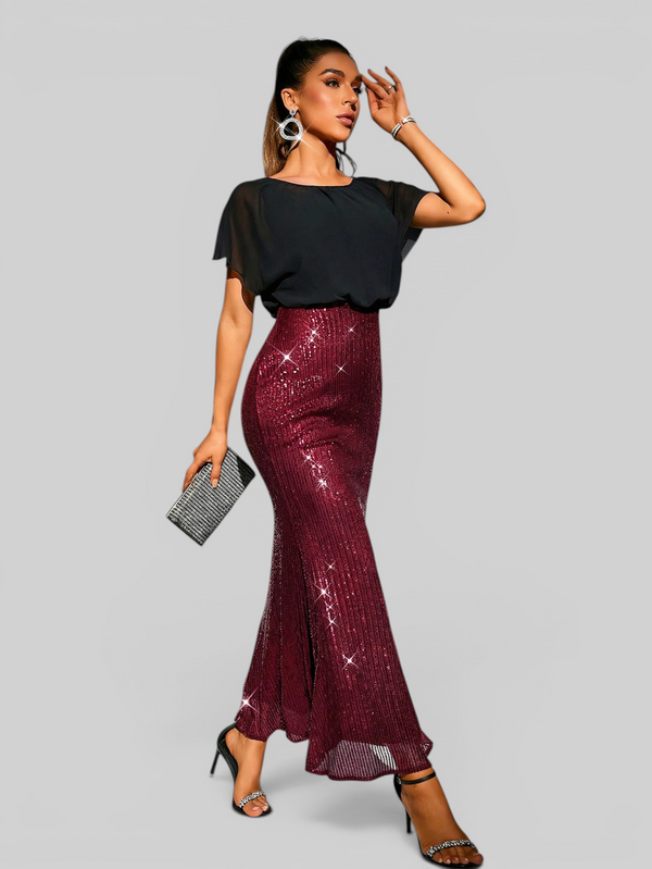 Vestido de Festa Longo Saia em Paetê Blusê