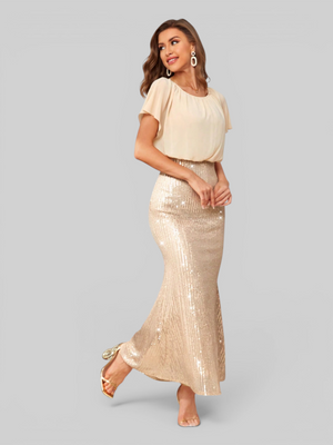 Vestido de Festa Longo Saia em Paetê Blusê
