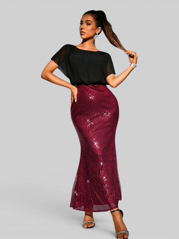 Vestido de Festa Longo Saia em Paetê Blusê
