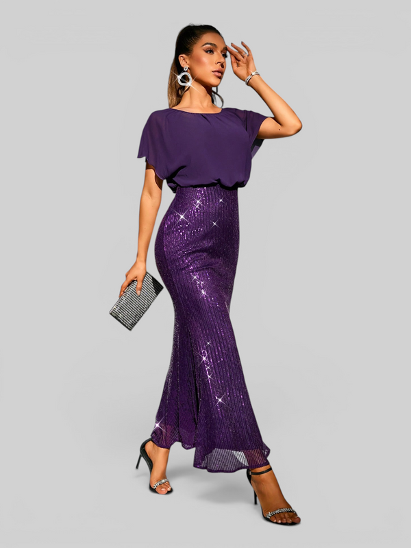 Vestido de Festa Longo Saia em Paetê Blusê