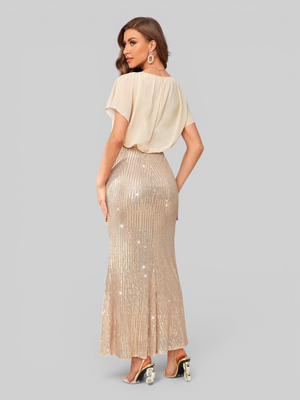 Vestido de Festa Longo Saia em Paetê Blusê