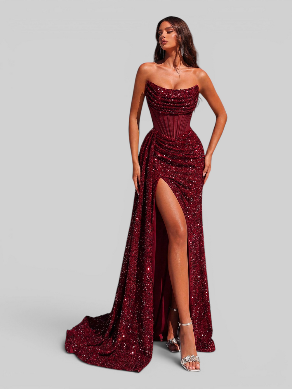 Vestido de Festa Longo Super Luxo Corpete Paetê Gianna