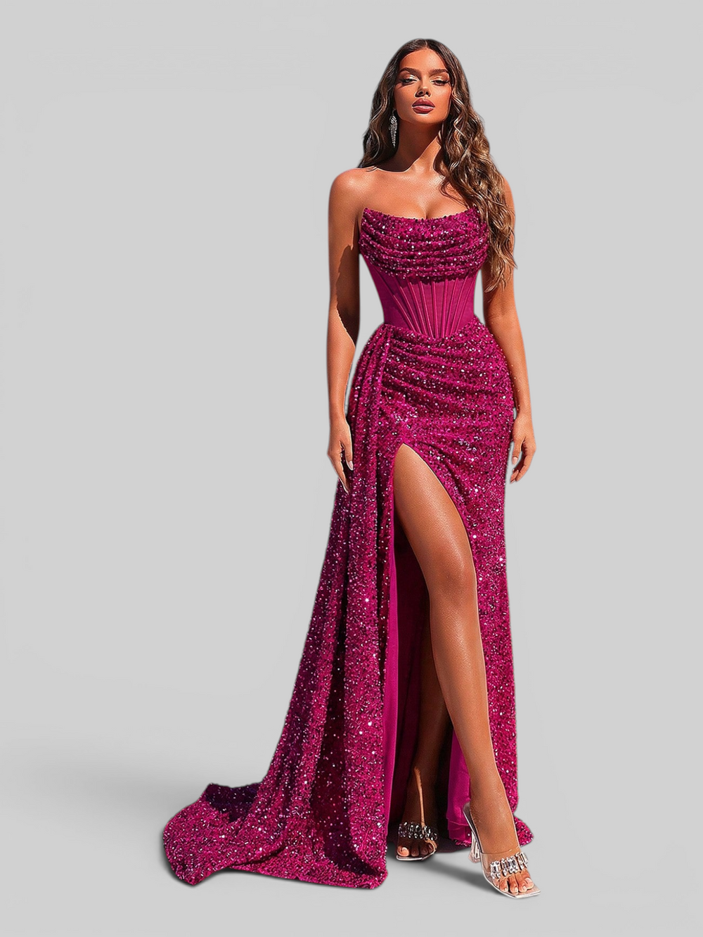Vestido de Festa Longo Super Luxo Corpete Paetê Gianna