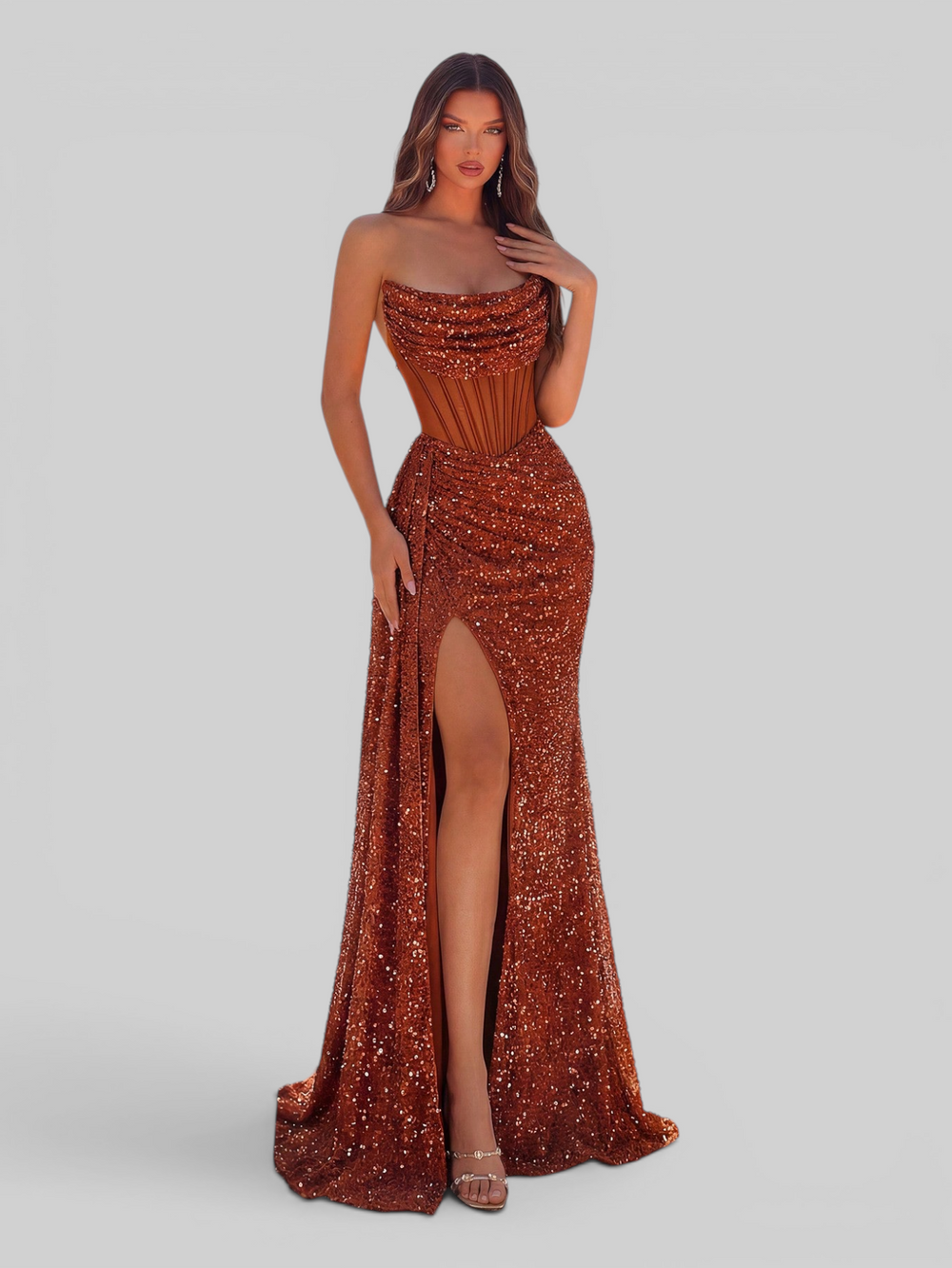 Vestido de Festa Longo Super Luxo Corpete Paetê Gianna