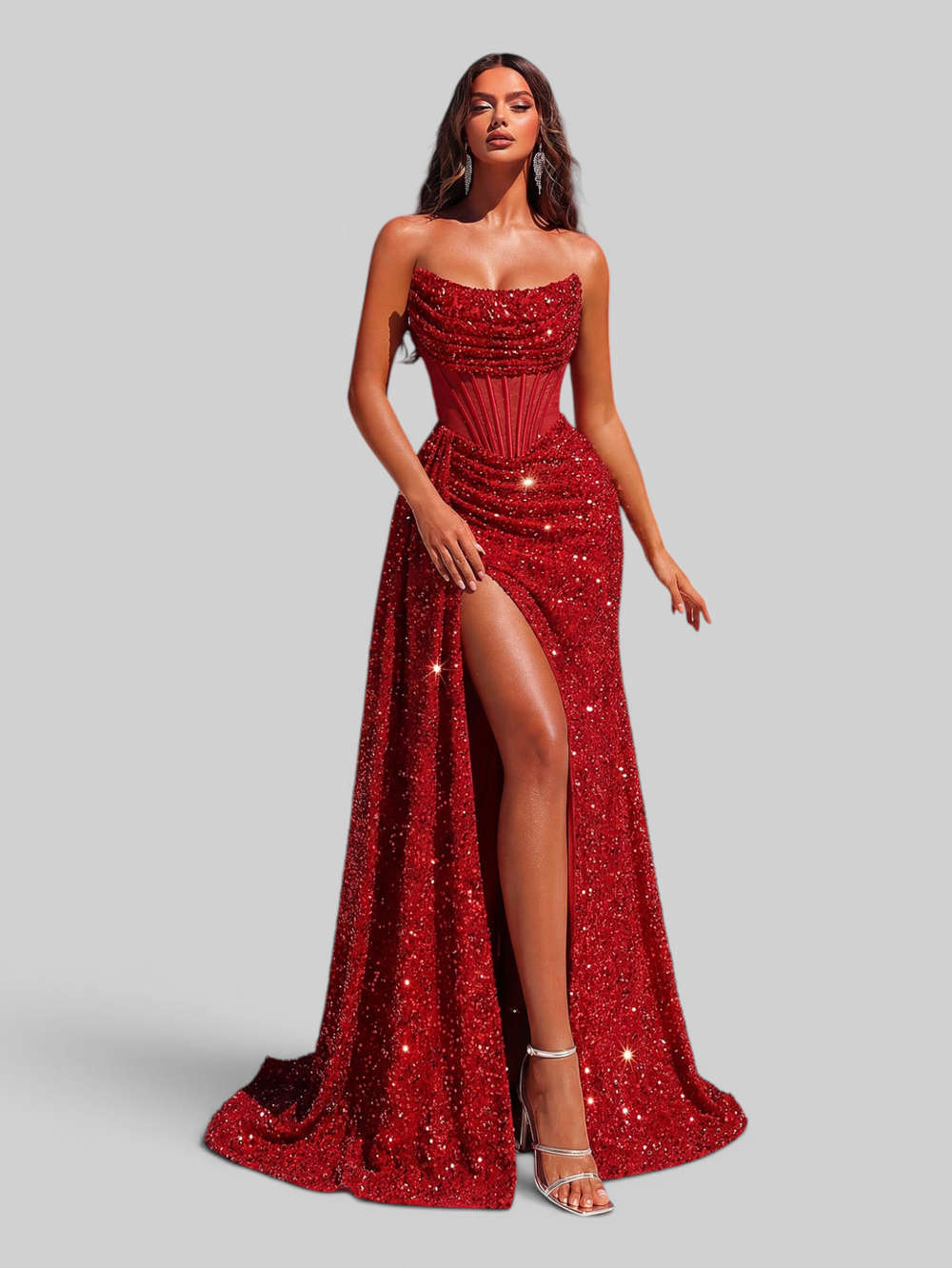 Vestido de Festa Longo Super Luxo Corpete Paetê Gianna