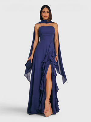 Vestido de Festa Longo Tomara que Caia Camadas Echarp Letz