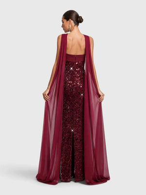 Vestido de Festa Longo Tomara que Caia Paetê com Echarpe Maltez