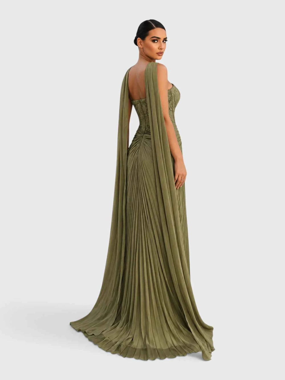Vestido de Festa Longo Tomara que Caia Plissado com Echarpe Amsterdã