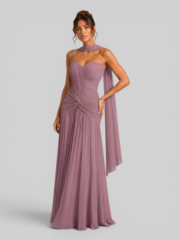 Vestido de Festa Longo Tomara que Caia Torcido Echarpe Legacy