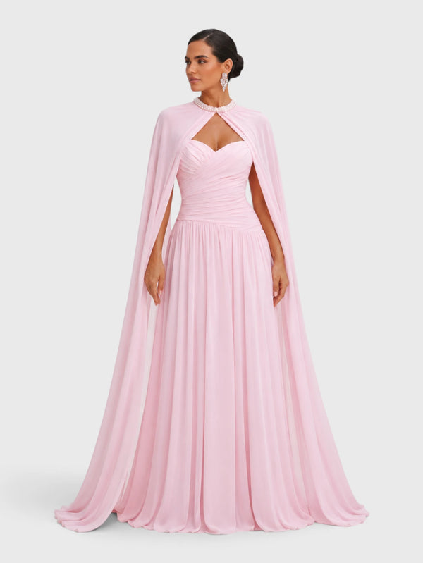 Vestido de Festa Longo Tomara que Caia com Capa Longa Halter