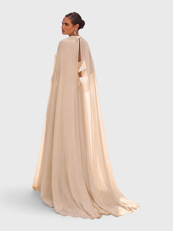 Vestido de Festa Longo Tomara que Caia com Capa Longa Halter