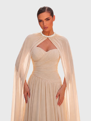Vestido de Festa Longo Tomara que Caia com Capa Longa Halter