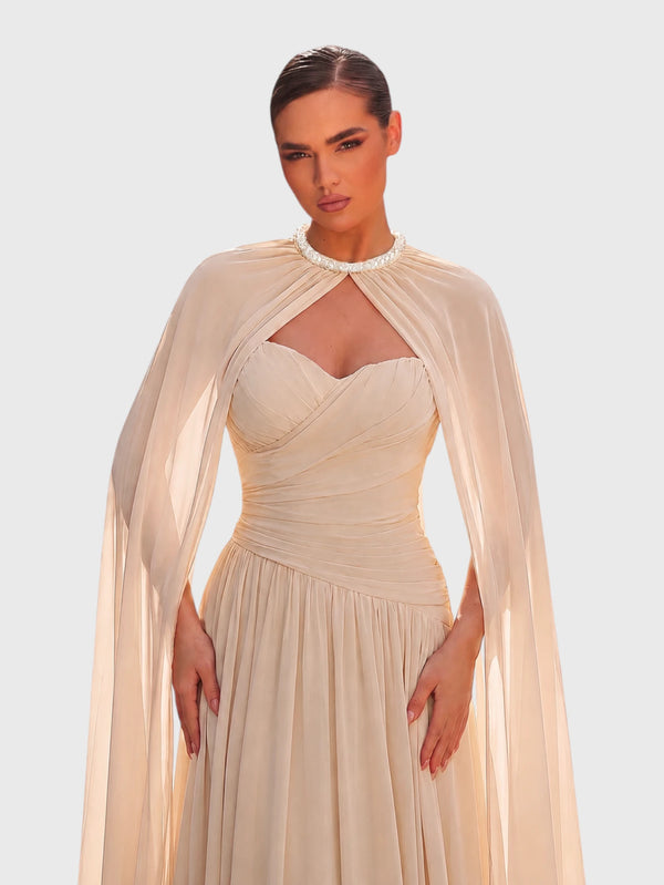 Vestido de Festa Longo Tomara que Caia com Capa Longa Halter